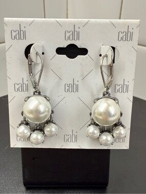 CAbi Silver-Tone Faux Pearl Cluster Drop Earrings